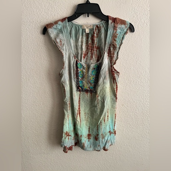 Live and Let Live Bohemian Women's Green Tie Dye 
 Blouse Sleeveless Top MP - Picture 2 of 10